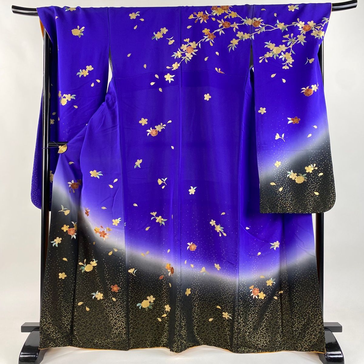 振袖 身丈167.5cm 裄丈71cm L 袷 桜 花びら 金通し 金彩 紫 正絹