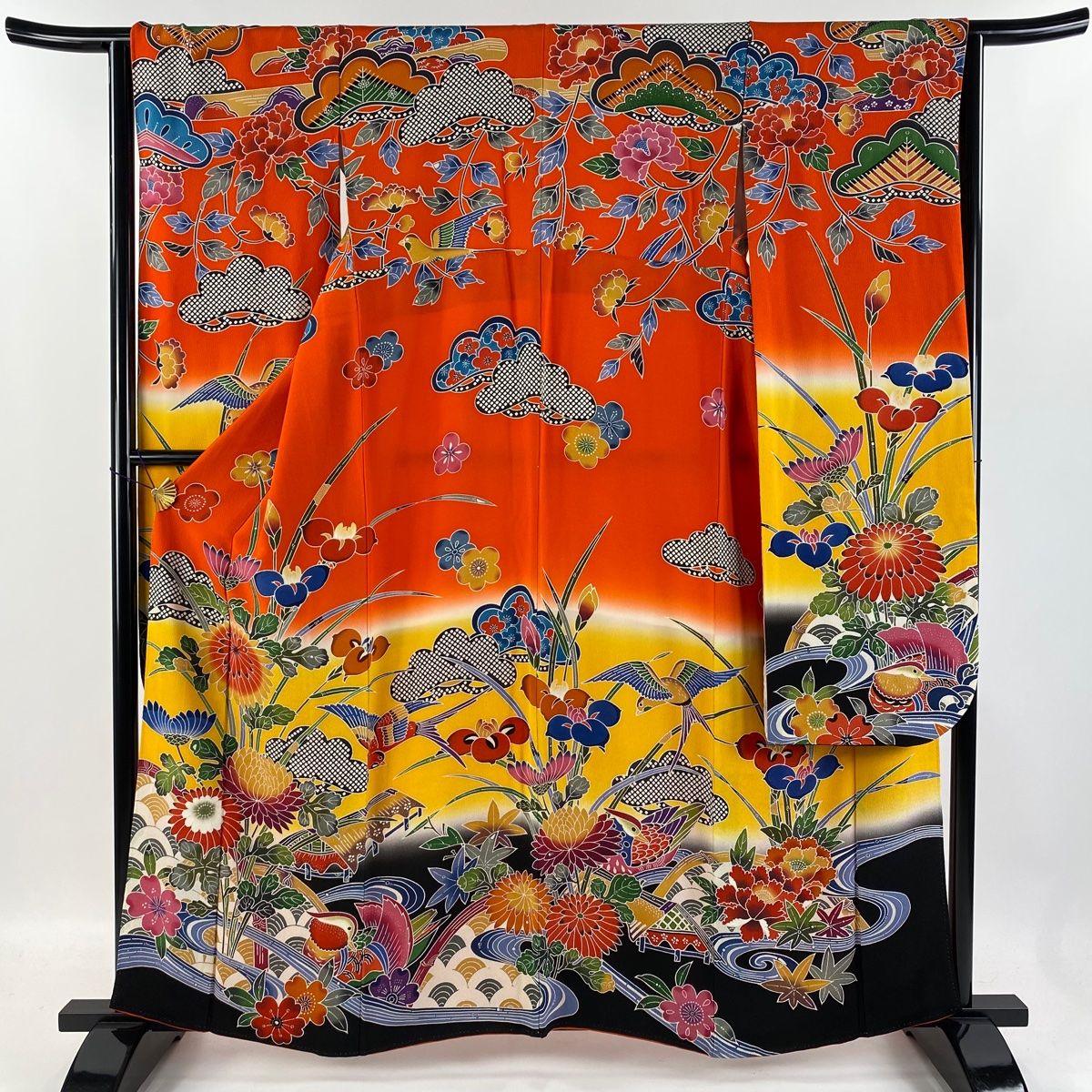 振袖 身長157-172cm オレンジ　薔薇　正絹 振袖 身長157-172cm オレンジ 薔薇 正絹 着物・浴衣