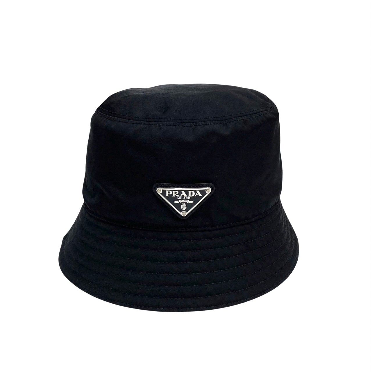極 美品 PRADA プラダ 三角ロゴ 金具 ナイロン バケットハット 帽子 M