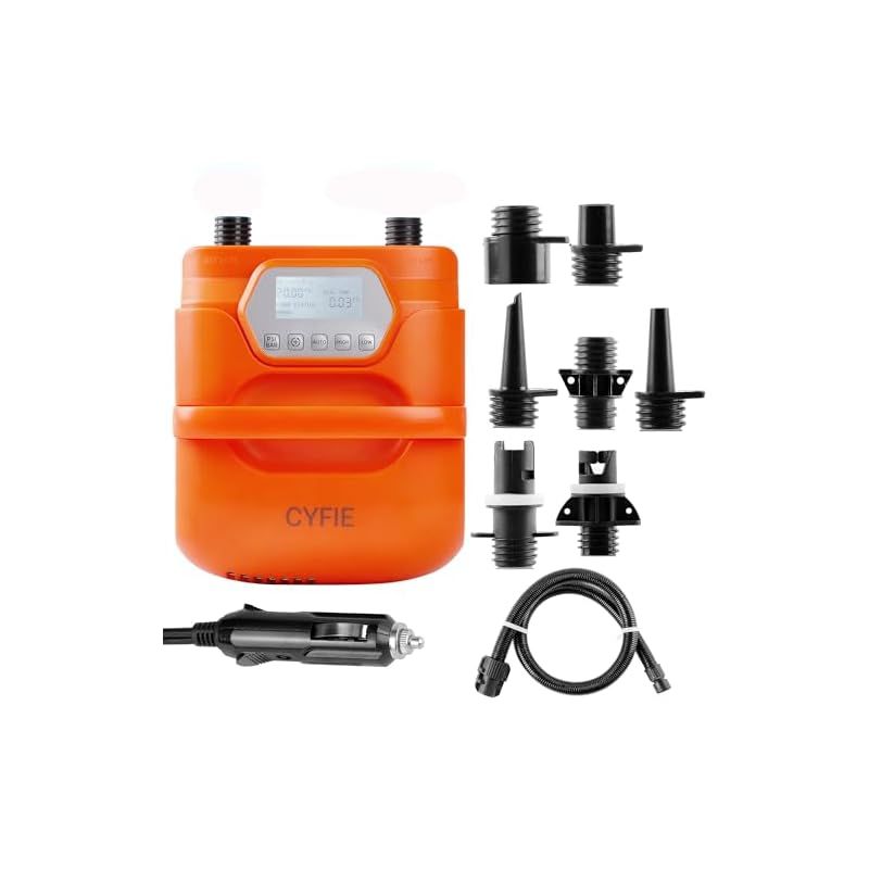 在庫セール 電動エアーポンプ sup用 電動空気入れ カヤック 20PSI 電動ポンプ ゴムボート 空気抜き 自動停止 過熱保護 日光可読lcd 7種類のノズル付 ハンドル付 携帯ポンプ 空気入れ 電動 DC12-14.4Vシガーライター給電式 エアーベ 0