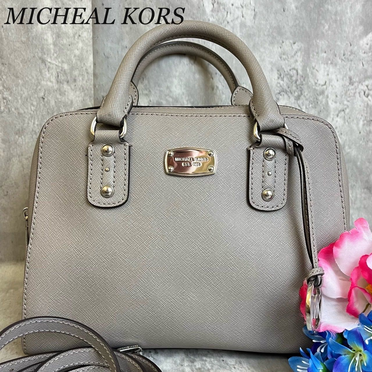 ✨良品✨ MICHAEL KORS マイケルコース 2way ショルダーバッグ ハンドバッグ ロゴ型押し シルバー金具 ロゴチャーム クロスグレイン レザー 肩掛け レディース グレー 灰色 - メルカリ