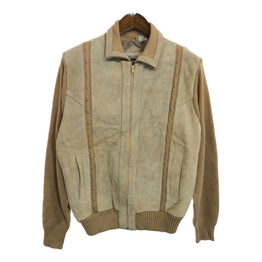 90年代 Men s Stone スエードレザー ニットジャケット ベージュ メンズ XL 古着 U3531