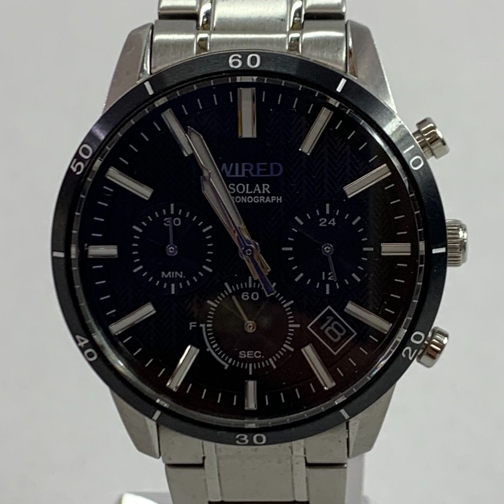 04w3883▽ セイコー SEIKO WIRED ワイアード VR42-KKH0 クロノグラフ ソーラー腕時計 アナログ ステンレス 八王子店