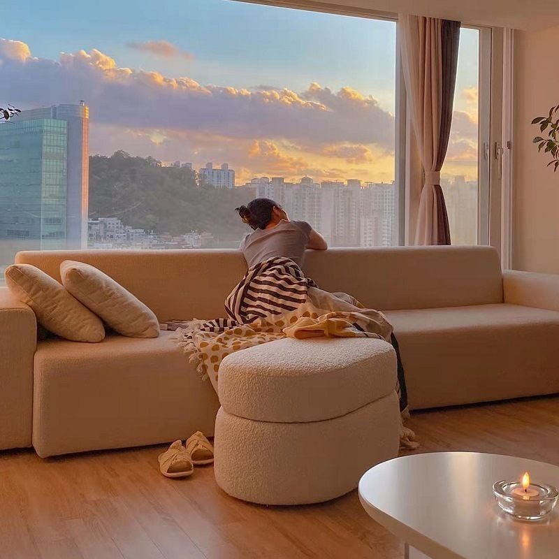 ソファ オットマン ホワイトファブリック 韓国インテリアおしゃれ