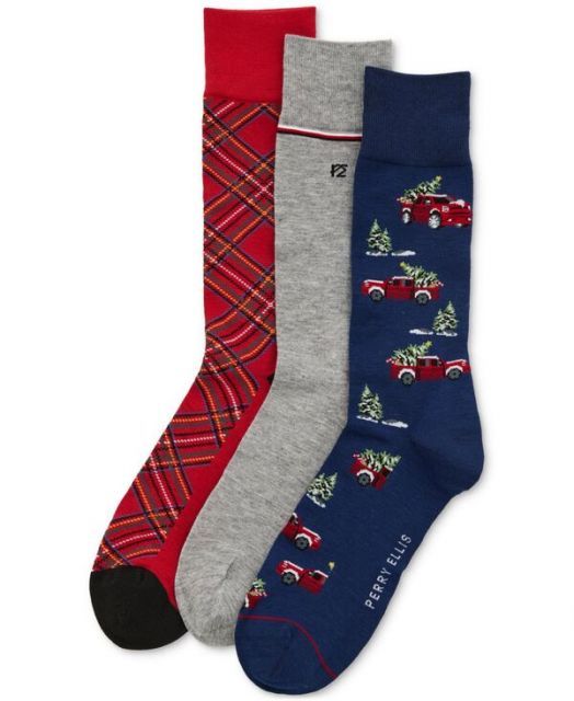 送料無料 ペリーエリス メンズ 靴下 アンダーウェア Men s 3pk. Mixed Patterned Socks PLAID TRUCKS