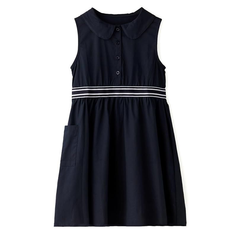 人気，品質保証 【新品】 [Measuttie] ガールズ ワンピース 襟付き 前開き 女の子 シャツワンピース 丸襟 袖なし 結婚式 発表会 入学式 卒業式 普段着 夏 ネイビー 160cm 0 ワンピース