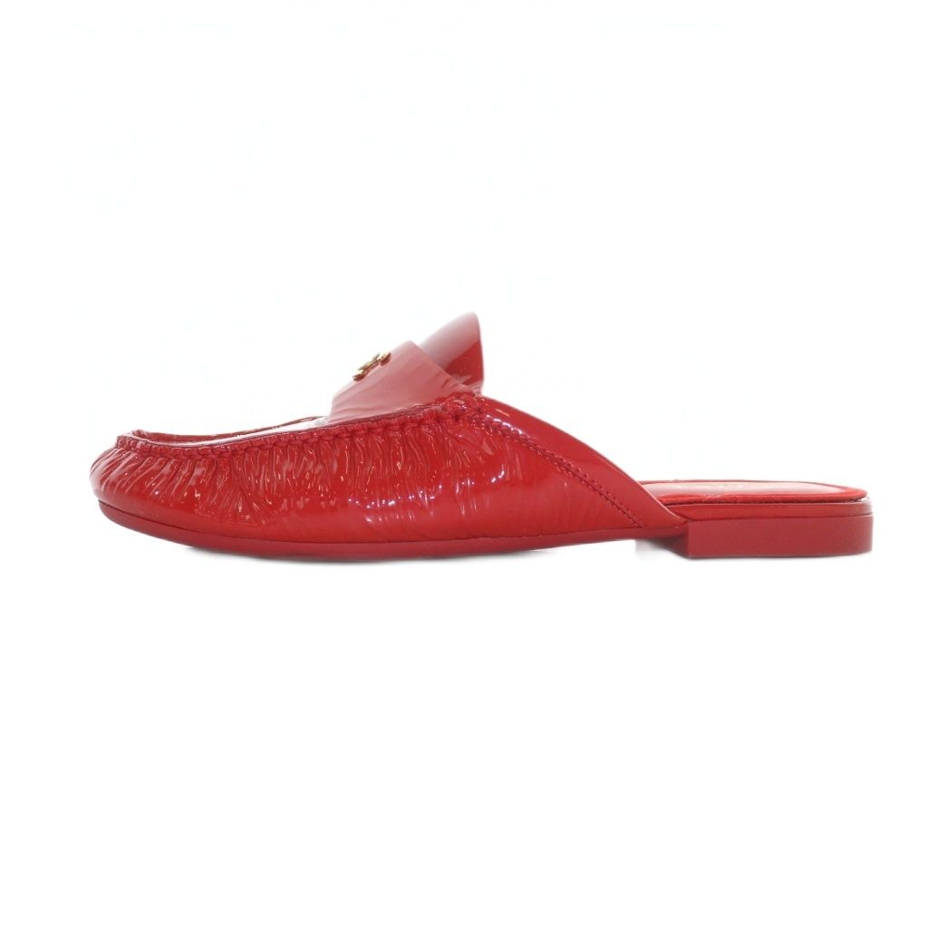 シャネル CHANEL ミュール サンダル ココマーク マトラッセ パテントレザー×サテン 36C 23cm 赤 レッド G33471 |AS OS