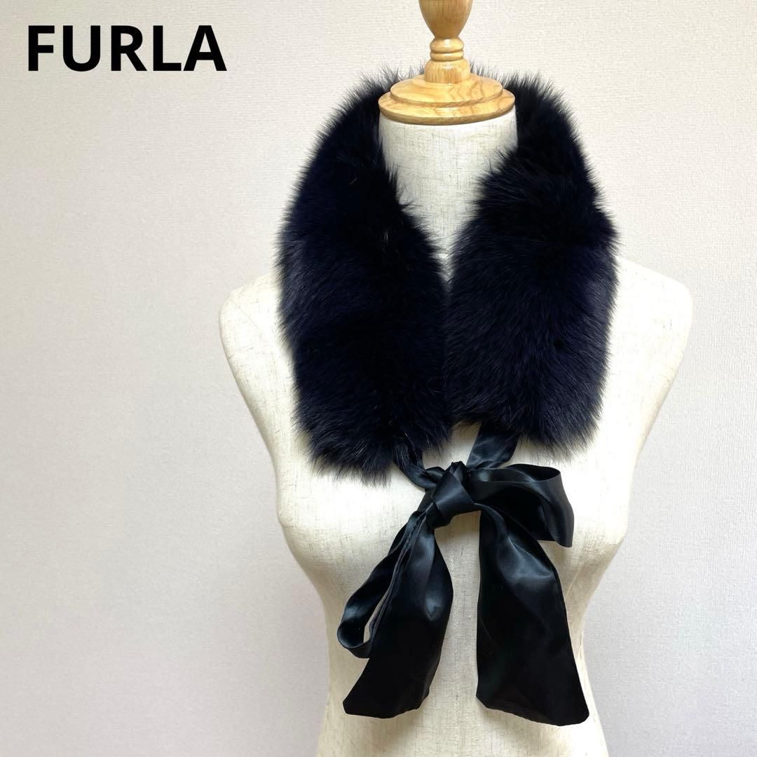 FURLA ファー　リボンティペット FURLA フルラ フォックスファー ティペット リボンマフラー イタリア製