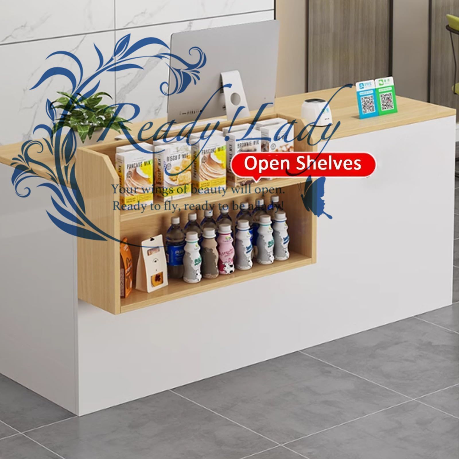 鍵付き引き出し付き受付カウンター キーボードトレイ付きカウンターテーブル