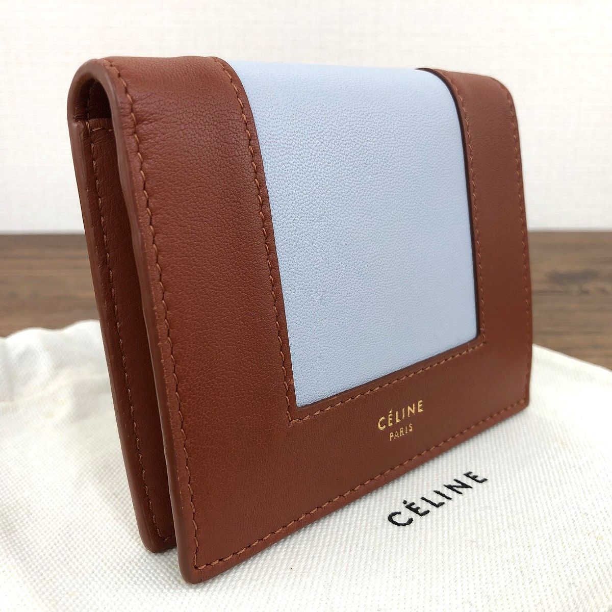 255 送料込み ♥品 CELINE コンパクトウォレット ブラウン ブルー 二つ折り財布