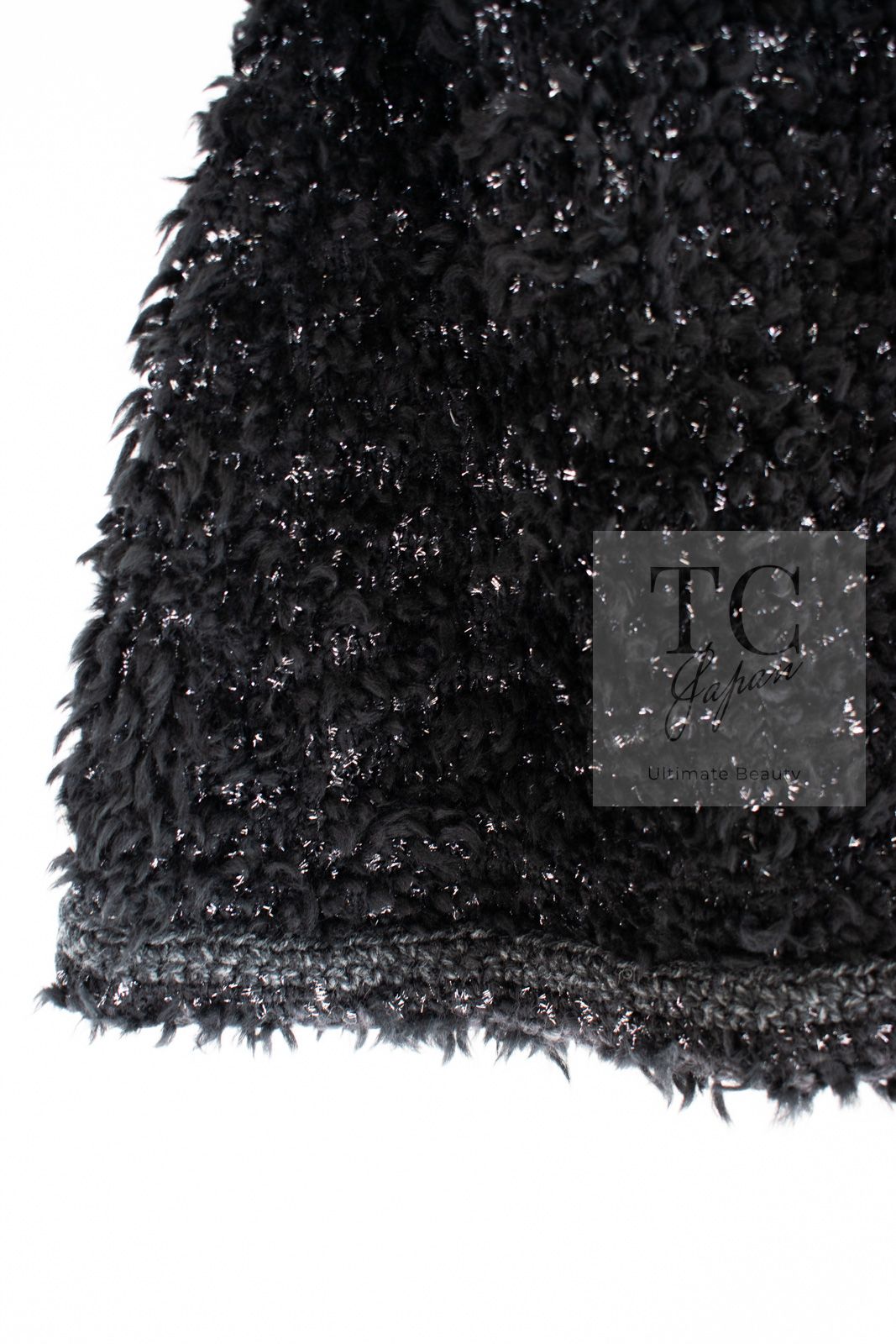 シャネル ポンチョ ケープ CHANEL ブラック 黒メタリック リボン