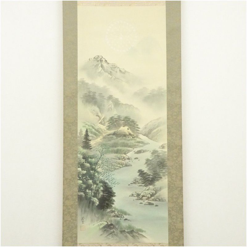 山川蒼雲筆 四神相応図 肉筆絹本掛軸（共箱） 掛け軸 床の間 書
