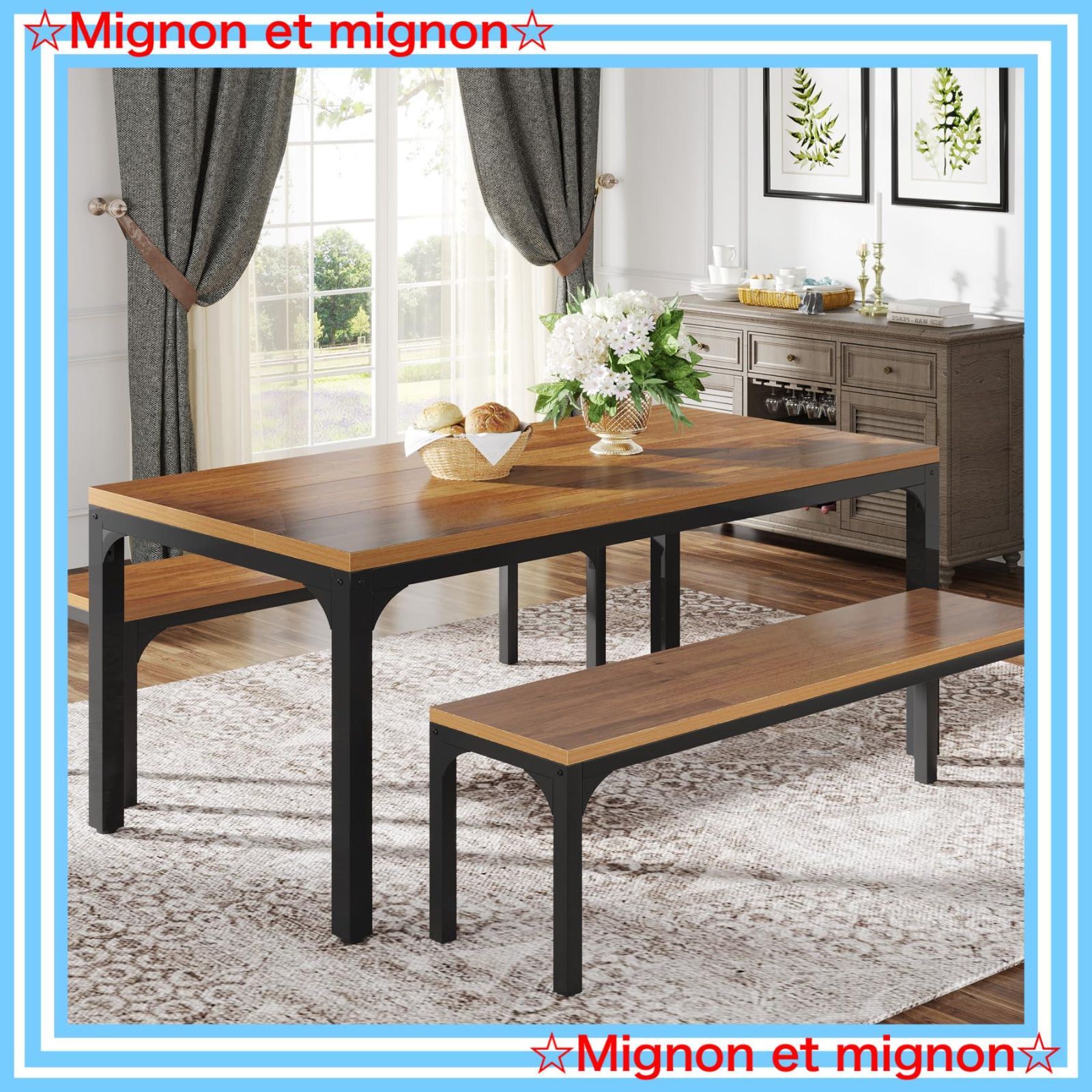 即日発送 幅140 ベンチ付き 四人用 テーブル 食卓 北欧 3点セット 4人用 ダイニングテーブルセット Tribesigns