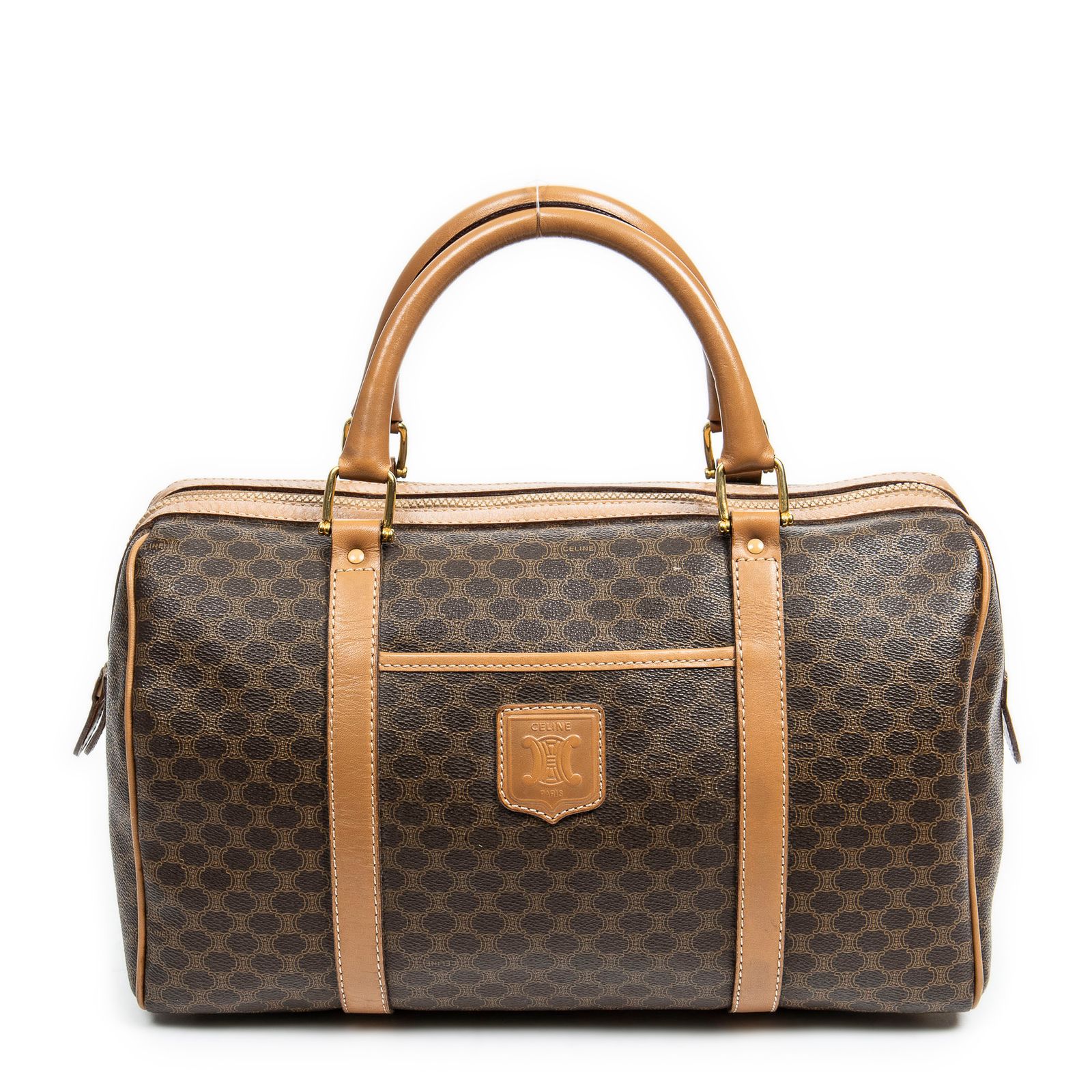中古] CELINE セリーヌスモールボストンダークブラウンマカダムPVC 
