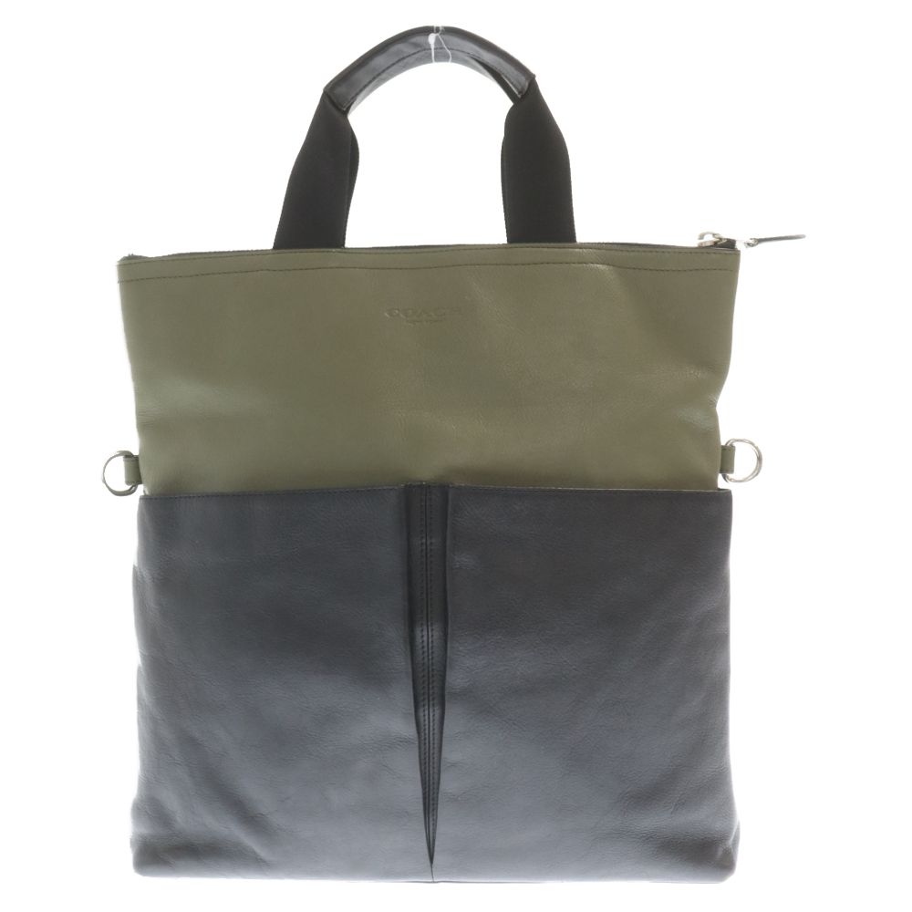 COACH (コーチ) FOLDOVER TOTE フォルドオーバー レザー トートバッグ ハンドバッグ ブラック/カーキ レディース F71722