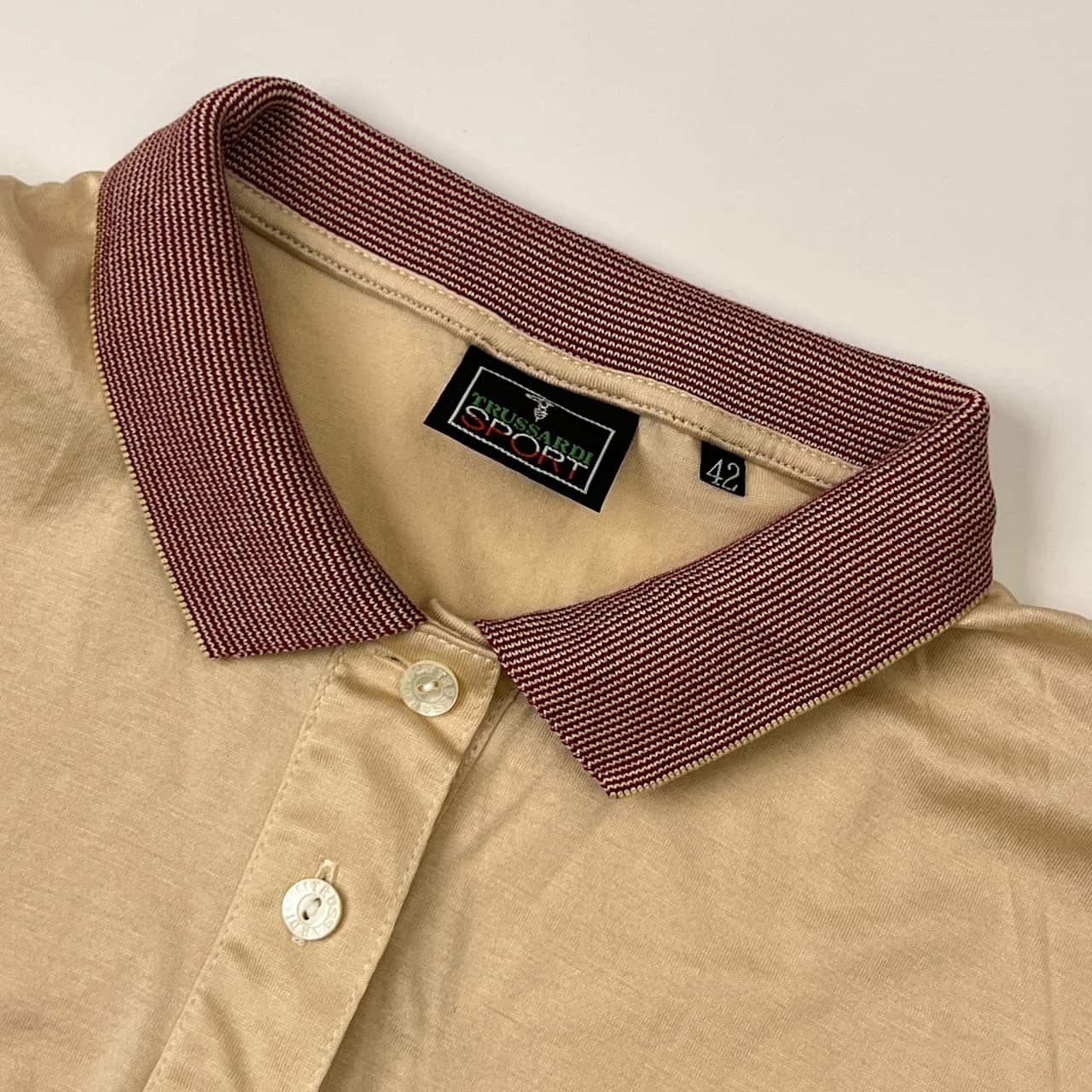 【新品未使用】TRUSSARDI トラサルディ　長袖ポロシャツ 42 Mサイズ TRUSSARDI SPORT トラサルディ スポーツ 長袖ポロシャツ 42/ベージュ系