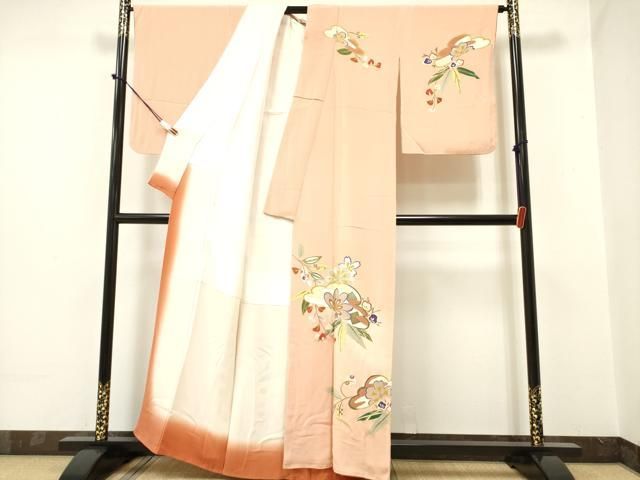 平和屋着物●訪問着　駒刺繍　総絞り　露芝花文　暈し染め　金彩　正絹　逸品　DAAV3255du 平和屋着物○訪問着 駒刺繍 総絞り 露芝花文 暈し