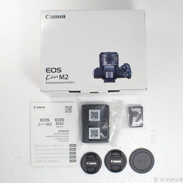 中古品〕 EOS Kiss M2 ダブルズームキット ブラック【348