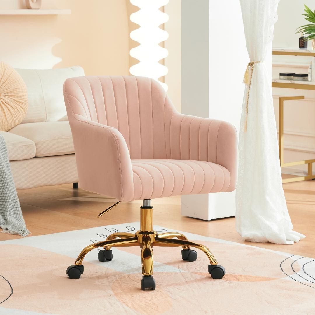 ピンク】オフィスチェア デスクチェア 回転チェア 肘掛け付き