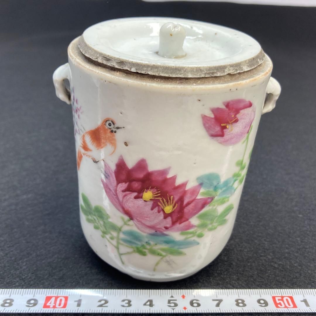 中国清時代 粉彩 花鳥図 蓋物 トヒサ 本さ5-0518