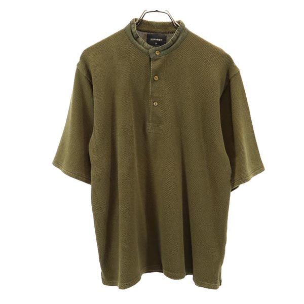 ソフネット 日本製 ヘンリーネック 半袖 Tシャツ M カーキ系 SOPHNET