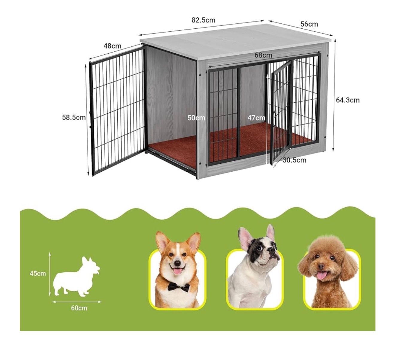 グレー Mサイズ Alebert 犬ケージ 犬ゲージ サークル ゲージ ケージ いぬケージ ペットサークル ペットゲージ ゲージ 木製 屋根付き 小型犬 中型犬 ペット サークル ウッディサークル インテリア 毛布付き おしゃれ 猫ケージ