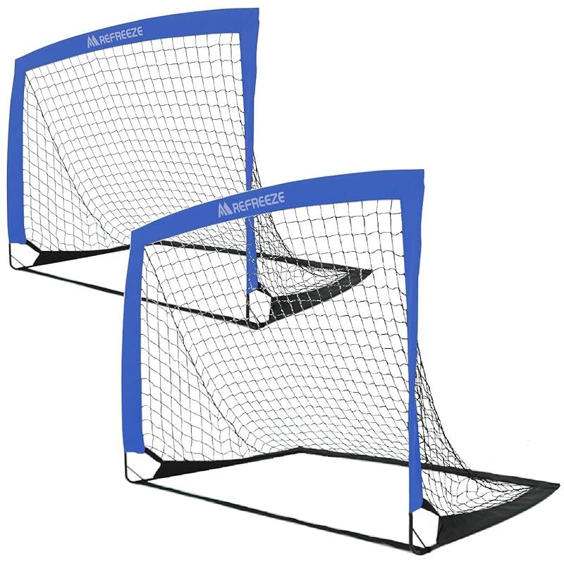  REFREEZE(リフリーズ) 折りたたみ サッカーゴール 収納バッグ付き 室内 屋外兼用 ポータブル (124×94cm ブルー 2個セット, 124×94cm) 0 その他
