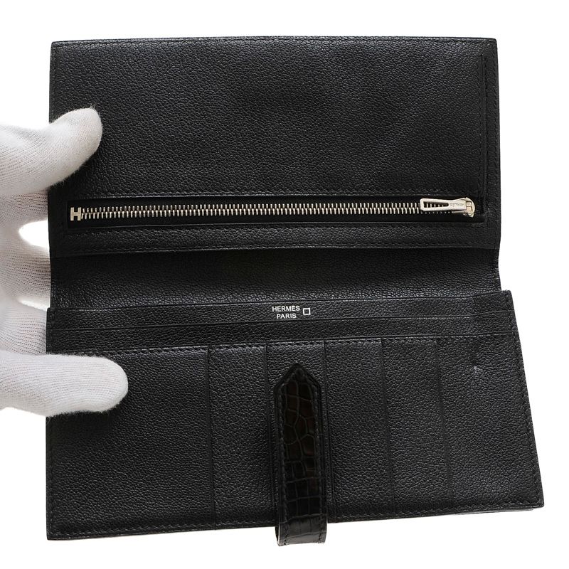 エルメス ベアンスフレ 長財布 アリゲーター ブラック ダイヤモンド