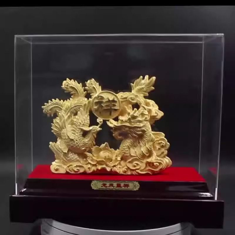 龍 ドラゴン 竜 鳳凰 鳥 ゴールド 金 黄金 置物 オブジェ 金龍 風水