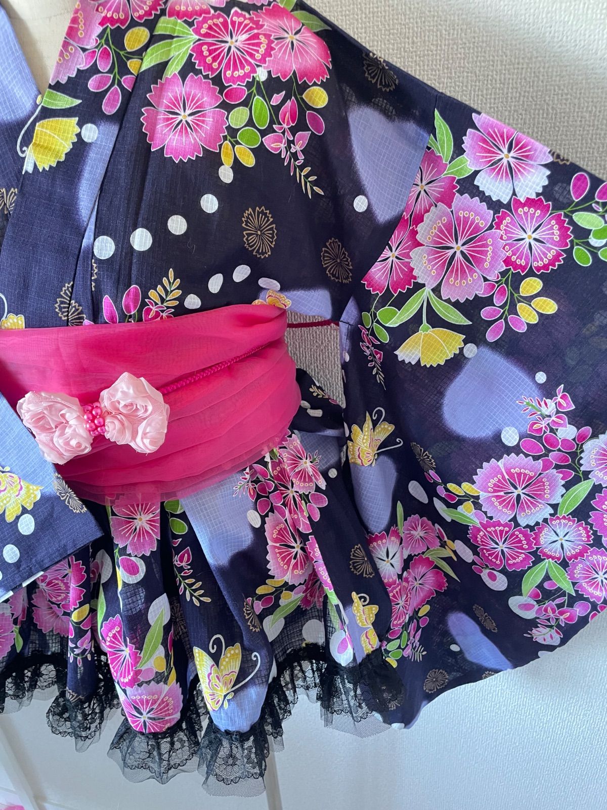 ✿︎花柄浴衣ドレスＳ ✮*姫ぎゃる †❤︎地雷 ෆ‪量産型 ♩¨̮平成女児.帯付き ✿︎花柄浴衣ドレスS ✮*姫ぎゃる †❤︎地雷 ෆ‪‬