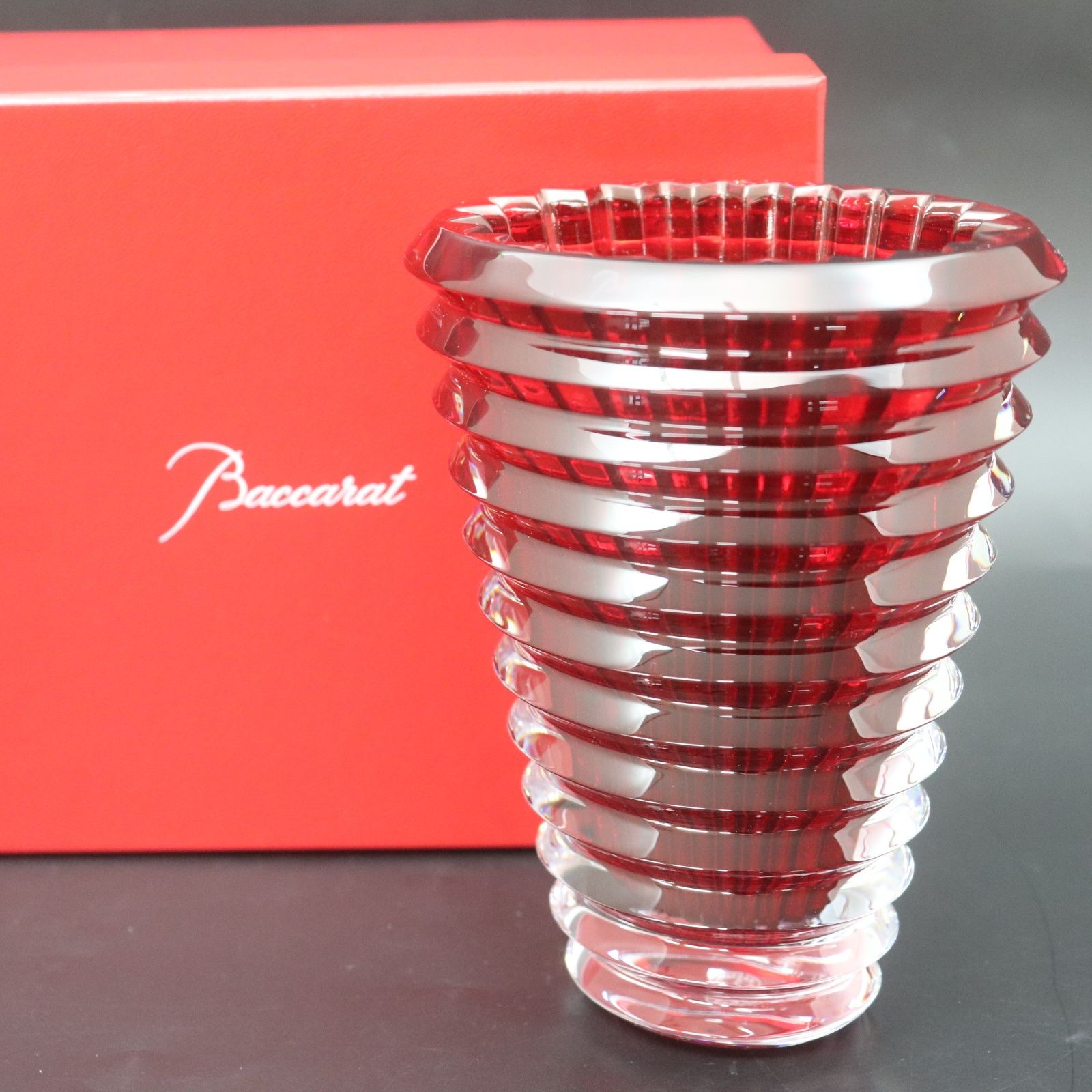 ITF9TV06JB9W 美品 Baccarat バカラ EYE アイ ベース レッド 赤 花瓶 14.5cm Sサイズ クリスタル ガラス ホーム インテリア フランス