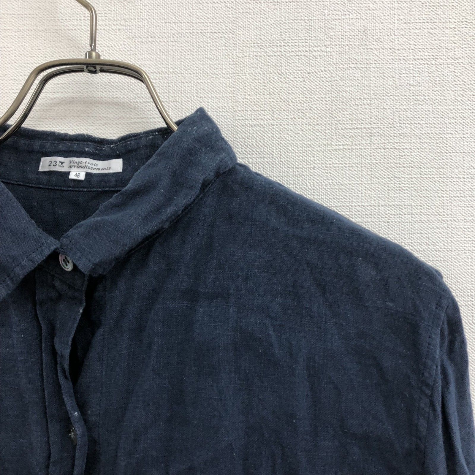 23区】23ク シャツ リネンシャツ 長袖シャツ サイズ46 ネイビー 麻 