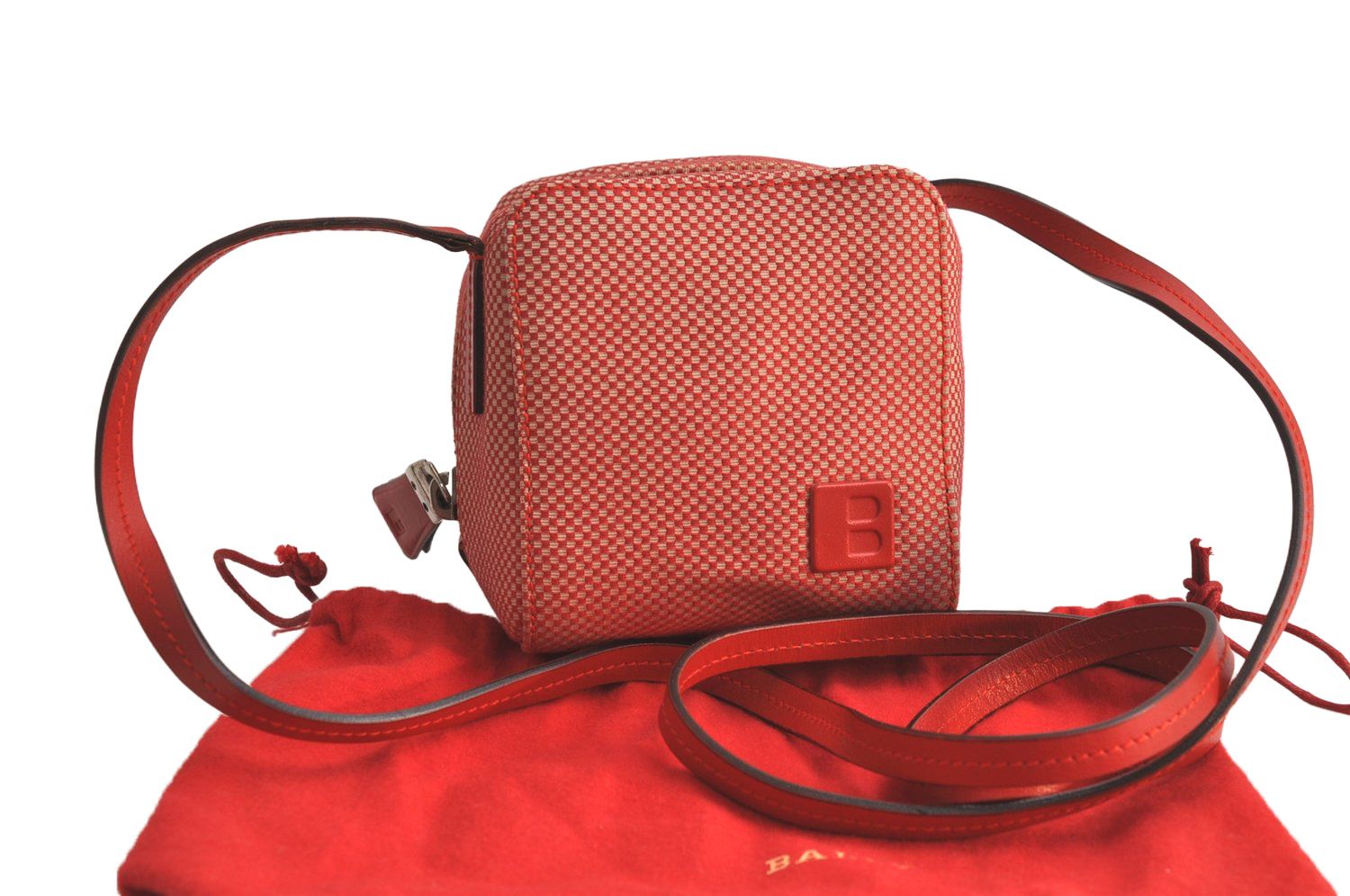BALLY バリー ヴィンテージ キャンバス レザー ショルダークロスボディーバッグ 財布 レッド 2923N
