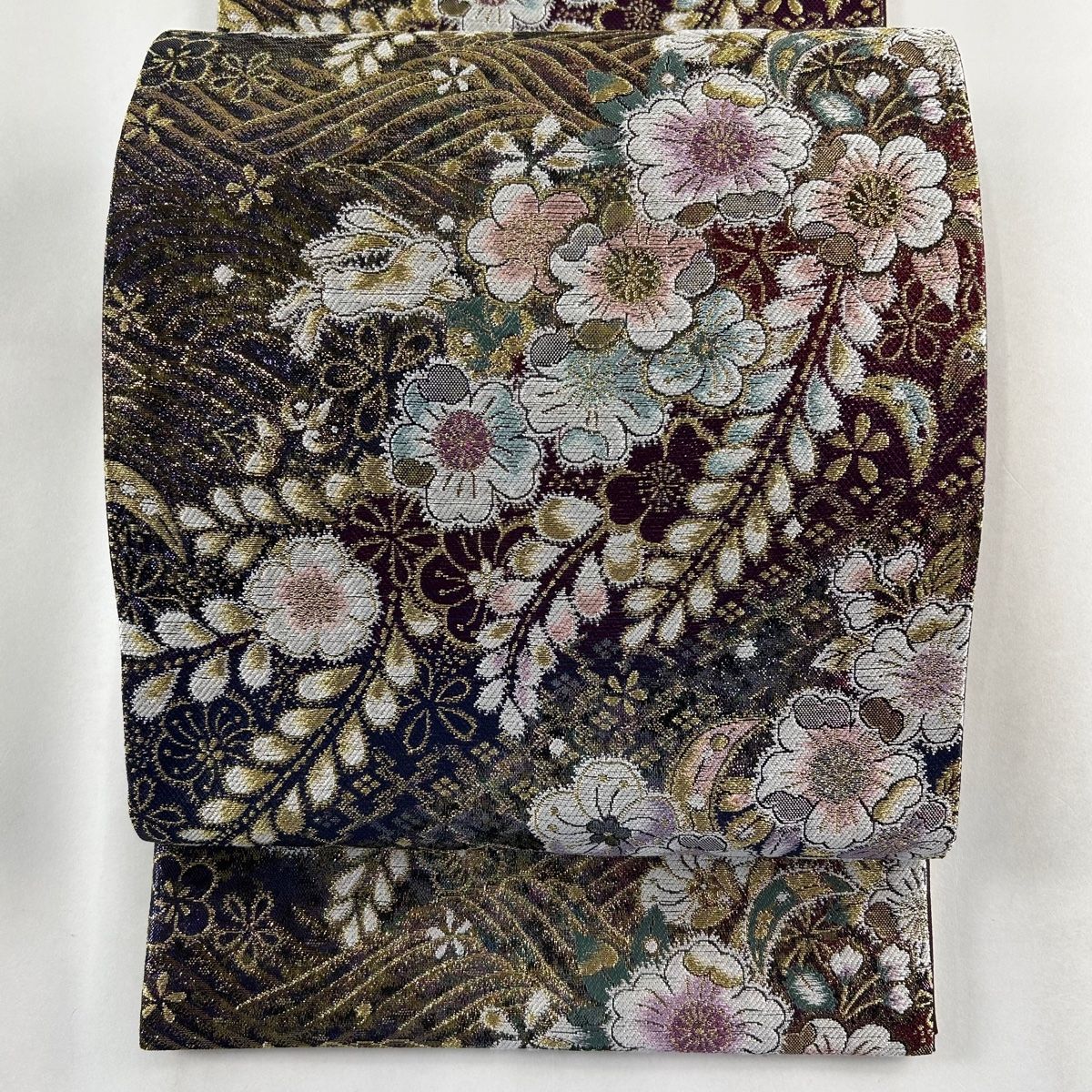 袋帯 美品 名品 草花 金糸 箔 紫 六通 正絹 中古 - メルカリ