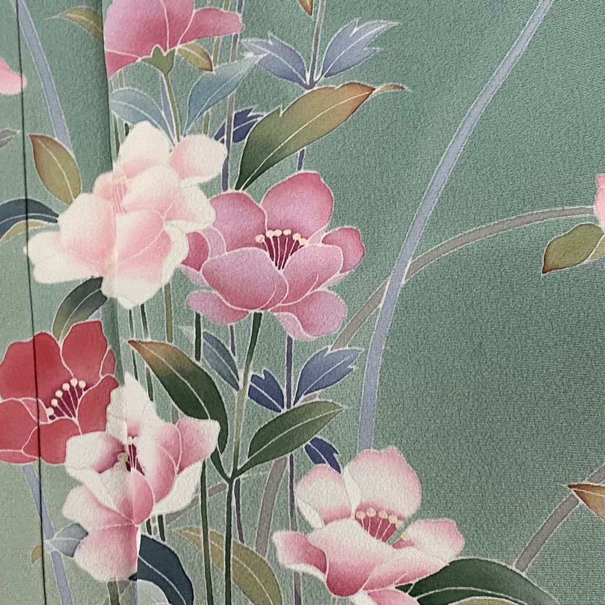 百貫石峰 手描き友禅 訪問着 花籠柄 168 美品 正絹 作家物落款