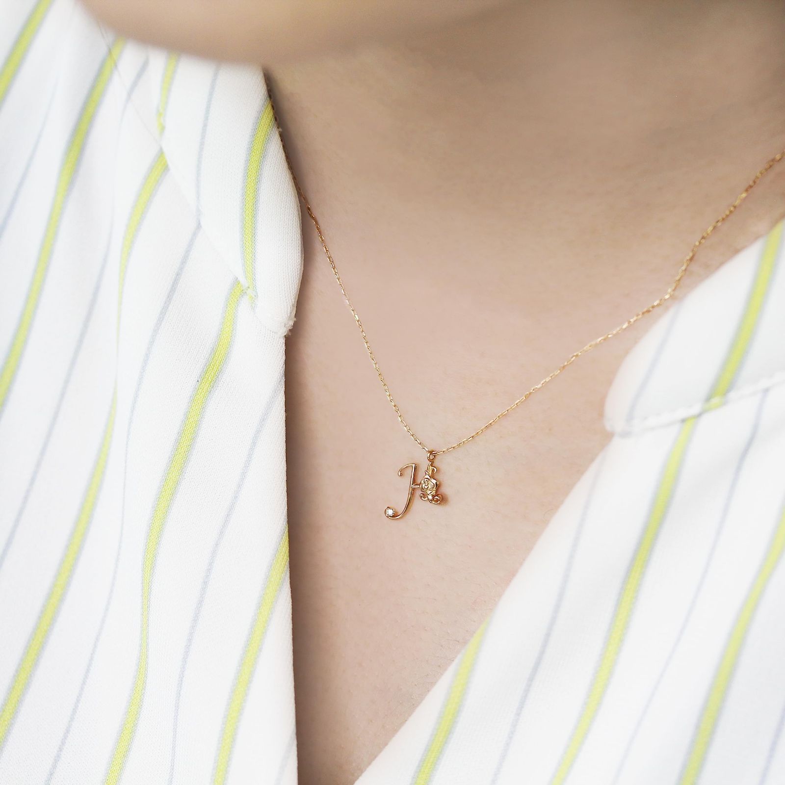 数量 ディ ディアマンテ CHIARO キャーロ DI DIAMANTE K10ピンクゴールド×ダイヤモンド ローズイニシャル H ペンダントネックレス CHS542