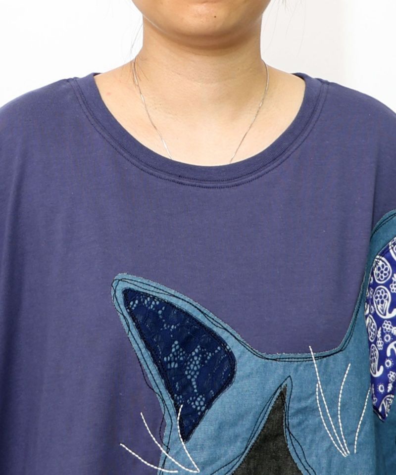 美品♡スカラー♡カラフル 総柄♡シフォンジャケット♡ Mサイズ ScoLar（スカラー）ネコ柄デニムアップリケチュニック