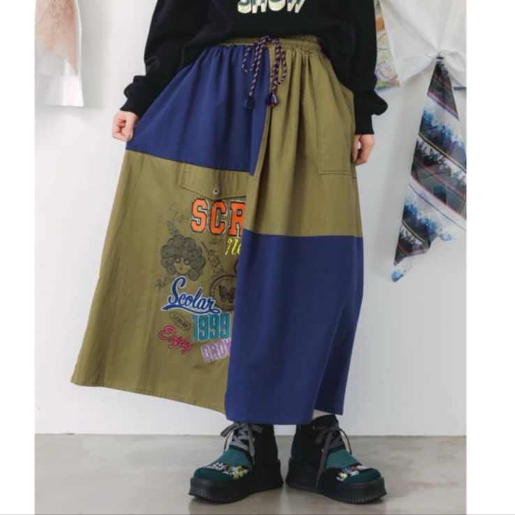 レトロ異素材バイ ワークスカート