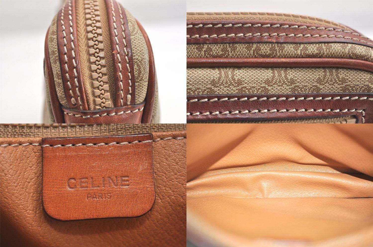 CELINE セリーヌ マカダム ブラゾン 模様 クラッチハンドバッグ ピーブイシー レザー ベージュ 2425N DECORATOM_COM_BR