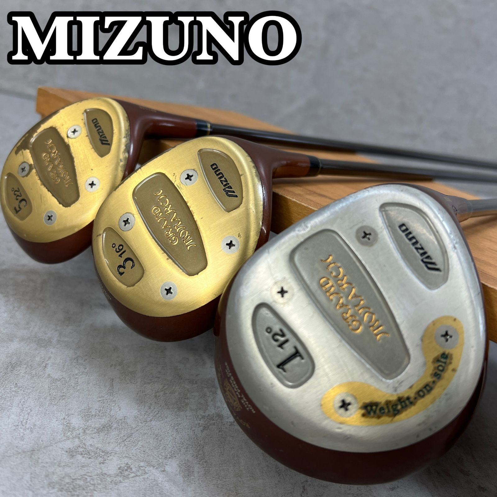 パーシモン　Mizuno　ミズノ　GRAND　MONARCH　グランドモナーク　メンズゴルフ　ウッド3本セット　カーボン　1.3.5W　DR　木製クラブ