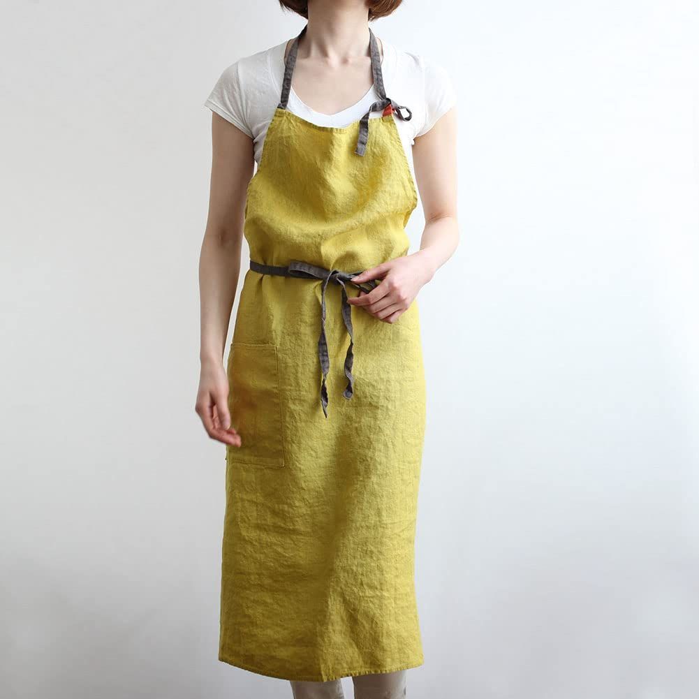  Lino e Lina リーノエリーナ エプロン フルエプロン マノン Manon A 218 ミモザ レディース メンズ キッチン 無地 リネン 麻 シンプル ロング丈 エプロン キッズファッション小物