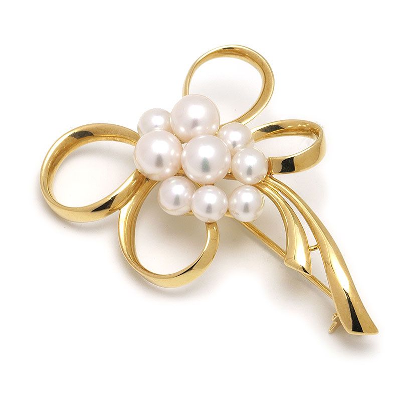 ミキモト MIKIMOTO パールブローチ K18YG リボンモチーフ - メルカリ