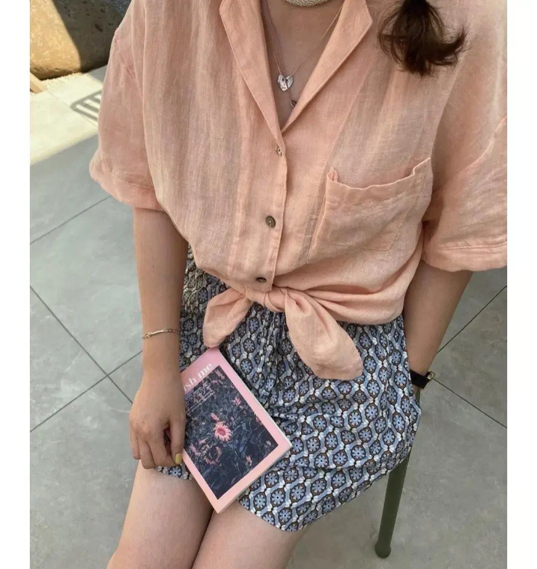 ユルハ ユルハマム 22 年 夏 7 紅茶 リネンシャツジャケット ピーチ