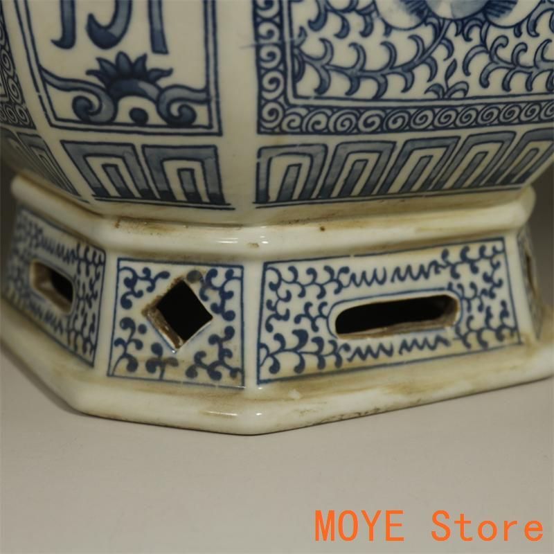 青花開窓庭楼四方高脚鉢 陶磁器 装飾品 現代工芸品美術品 置物 青花開窓庭楼四方高脚鉢 陶磁器 装飾品 現代工芸品美術品 置物