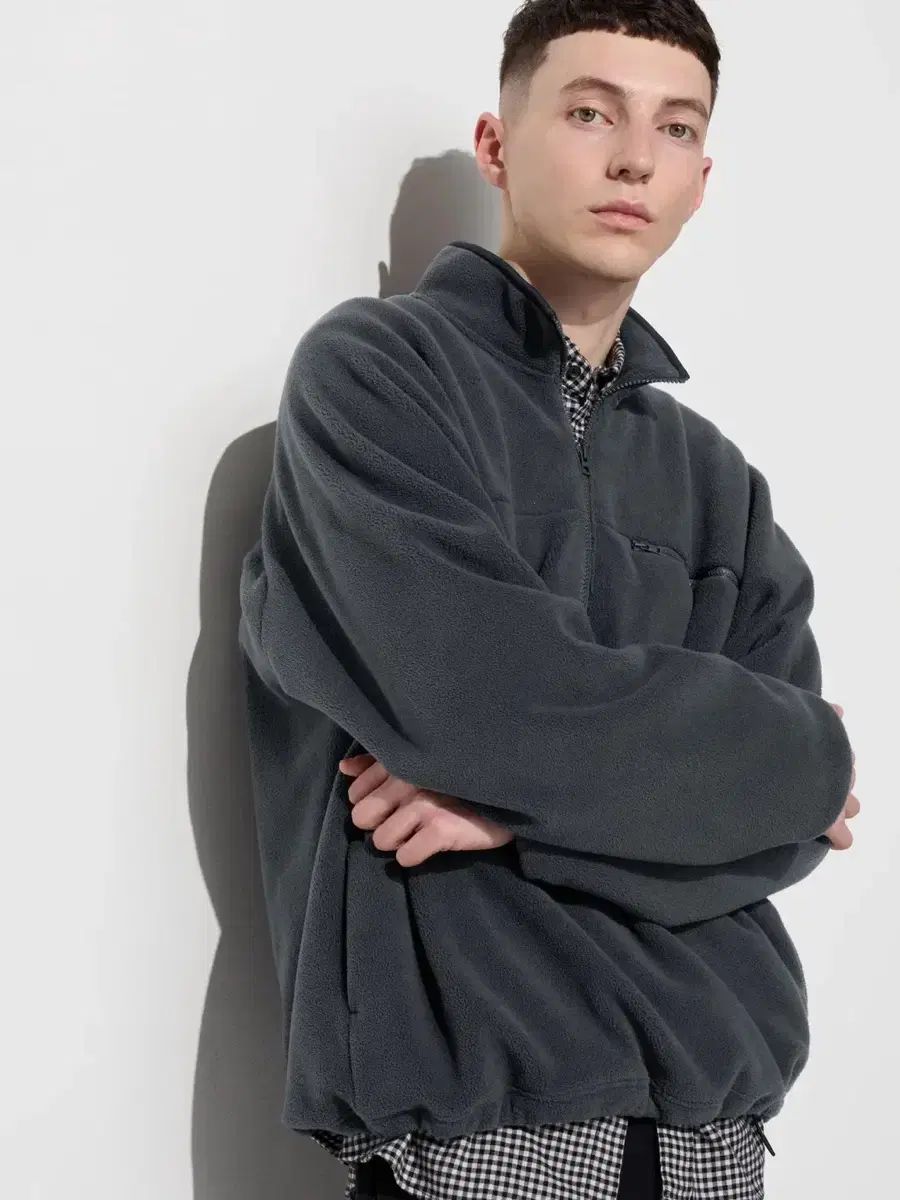 UNIQLO ユニクロ ハーフジップ フリース チャコールグレー