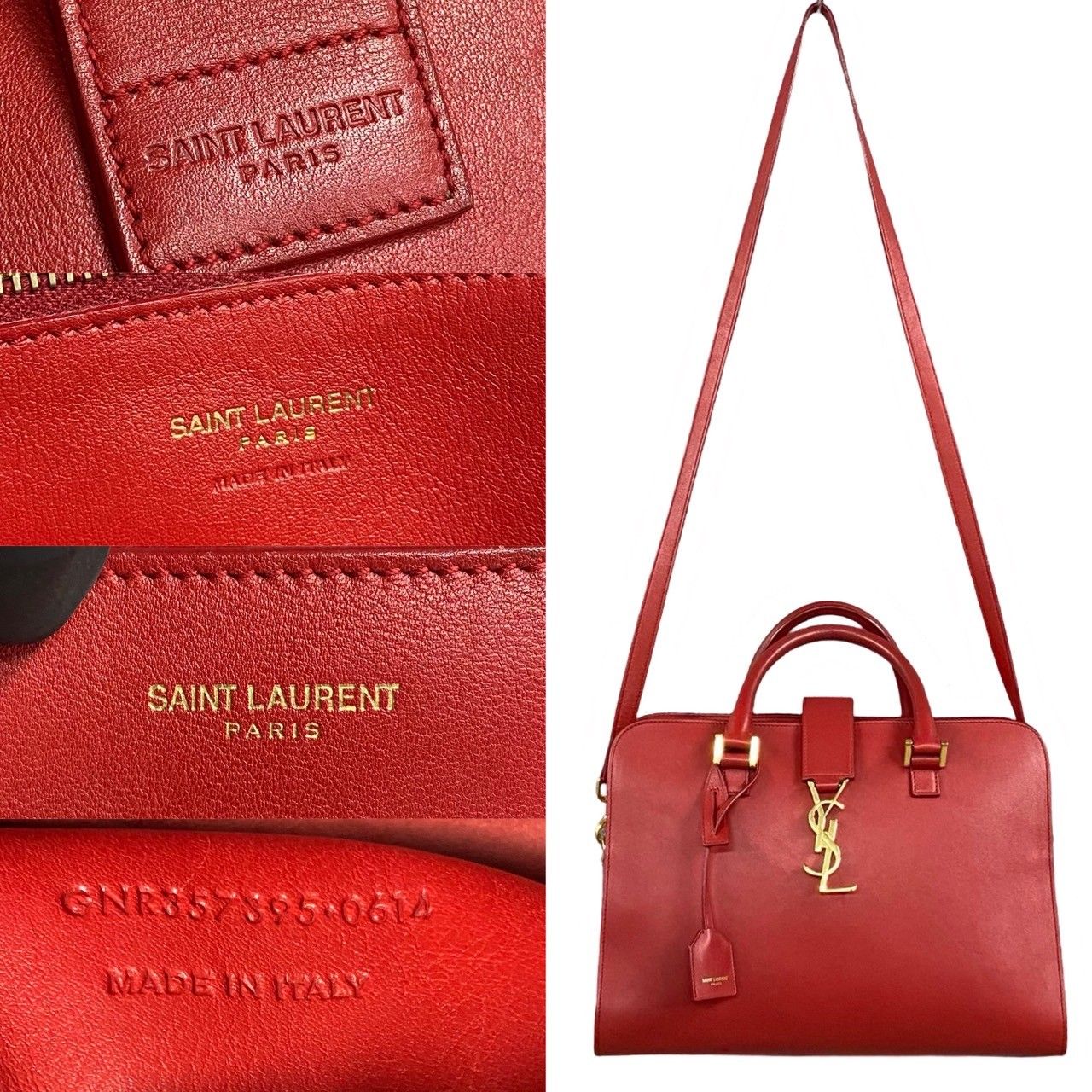 極 美品 YVES SAINT LAURENT イヴサンローラン ベイビーカバス YSL ロゴ 金具 レザー 2way ハンドバッグ ショルダーバッグ  レッド 19232 - メルカリ