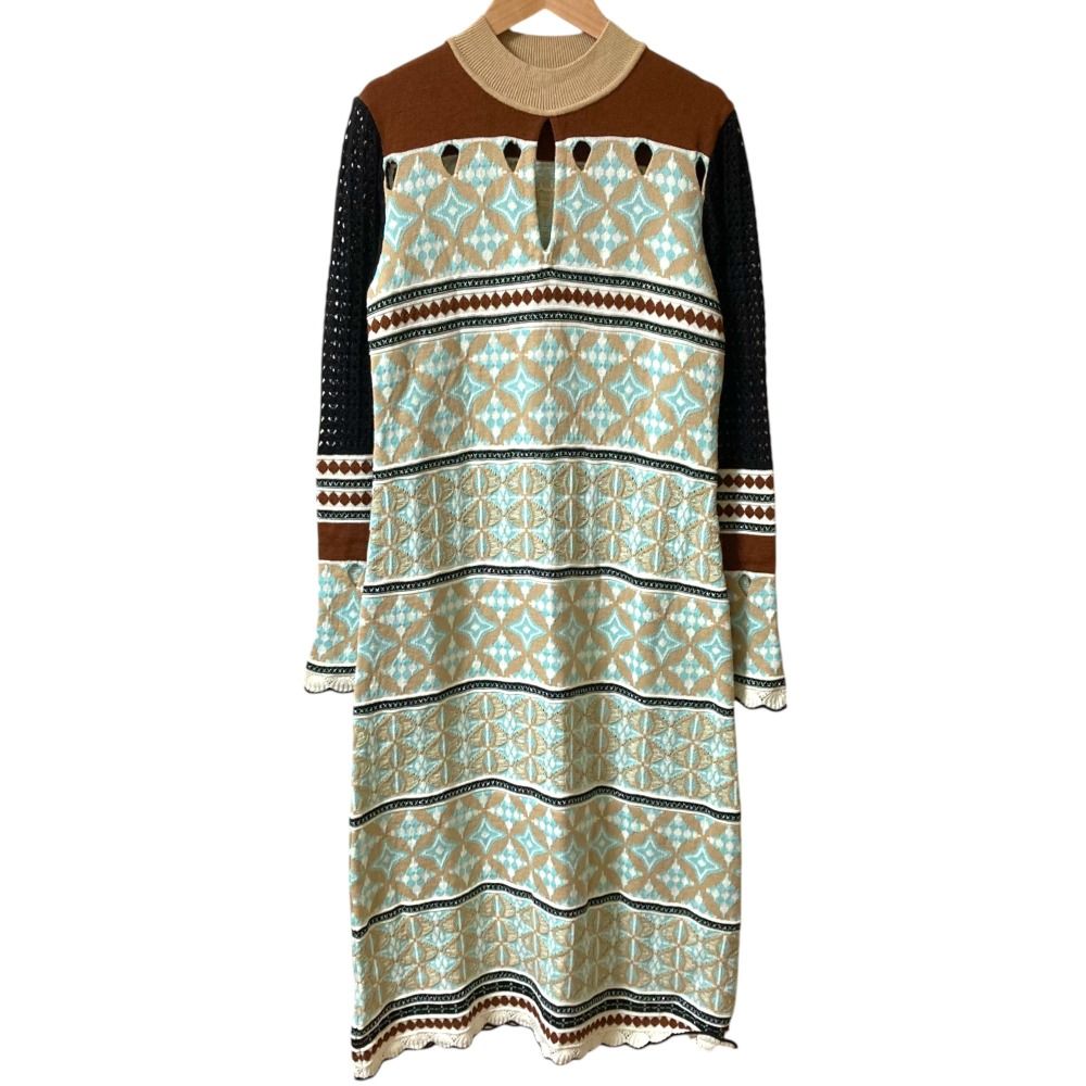 ♥ mame kurogouchi マメクロゴウチ Eyelet Jacquard Long Knit Dress 長袖 ワンピース サイズ2 マルチカラー レディース 古着
