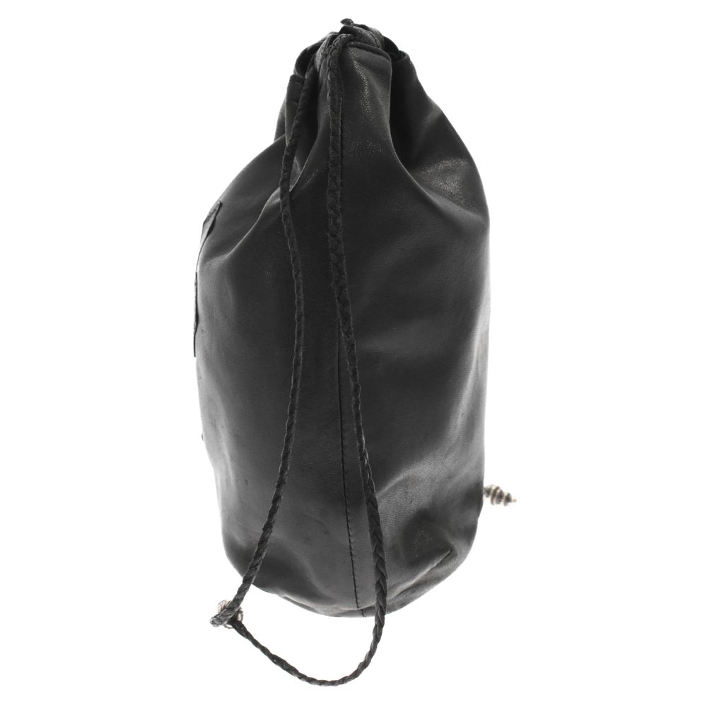 CHROME HEARTS(クロムハーツ)DRW STRNG SACK ドローストリングサックBSフレアパッチシルバー付きレザー巾着ポーチ