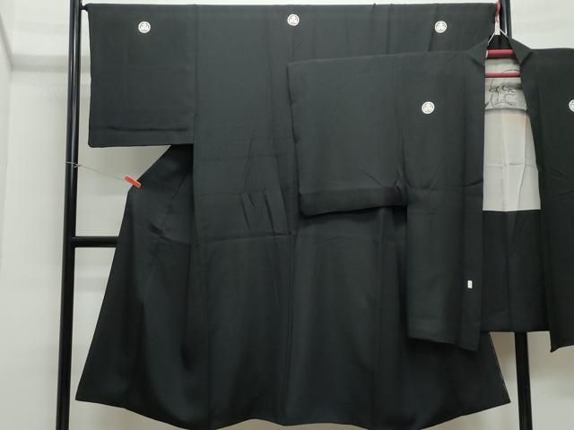 平和屋着物●男性 黒紋付 羽織セット 正絹 CAAX1077vf