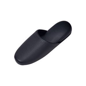  （まとめ）抗菌ビニールレザー調スリッパ ブラック 10足